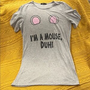 Boohoo Gray Tee with Pink Mouse Design